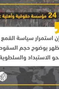 ورقة موقف .. المؤسسات الحقوقية والأهلية تحمل رئيس السلطة التنفيذية   والحكومة المسؤولية الوطنية والقانونية عن انتهاكات الحقوق والحريات واضعاف المؤسسات الرسمية