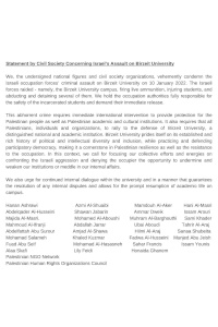 Statement by Civil Society Concerning Israel’s Assault on Birzeit University