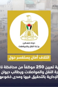 AMAN Coalition inquires about the reasons for appointing 250 employees from Nablus Governorate at the Ministry of Transport and asks the State Audit and Administrative Control Bureau to investigate this action and its compliance with the law