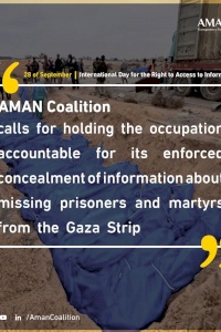AMAN Coalition calls for holding the occupation accountable for its enforced concealment of information about missing prisoners and martyrs from the Gaza Strip