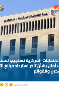 لجنة الانتخابات المركزية تستجيب لاستفسار ائتلاف أمان بشأن تأخر استرداد مبالغ التأمين  للمرشحين والقوائم