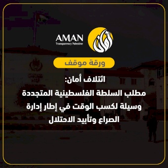 ائتلاف أمان: مطلب السلطة الفلسطينية المتجددة وسيلة لكسب الوقت في إطار إدارة الصراع وتأبيد الاحتلال