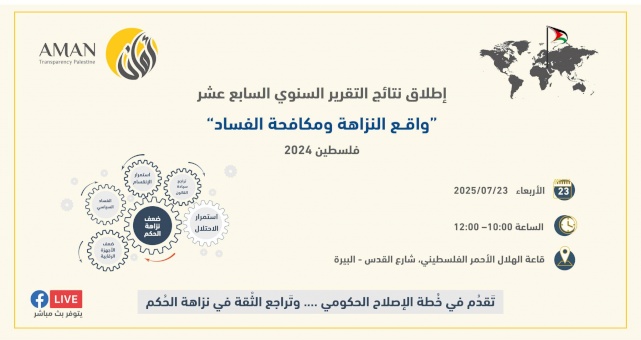 دعوة للمشاركة في مؤتمر إطلاق نتائج تقرير "واقع النزاهة ومكافحة الفساد للعام 2024"