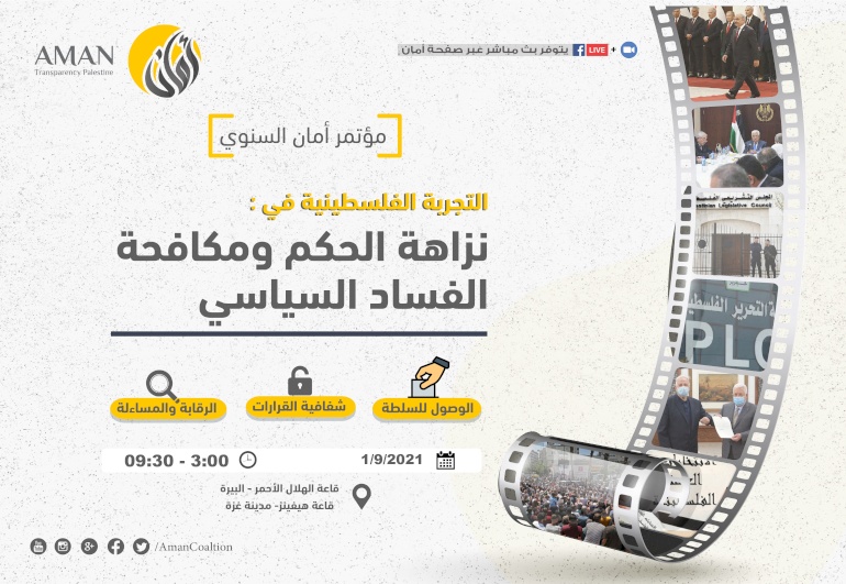 مؤتمر أمان السنوي 2021 "التجربة الفلسطينية في نزاهة الحكم ومكافحة الفساد السياسي"