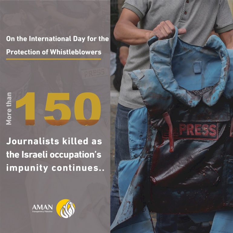 On the International Day for the Protection of Whistleblowers... More than 150 journalists killed as the Israeli occupation’s impunity continues
