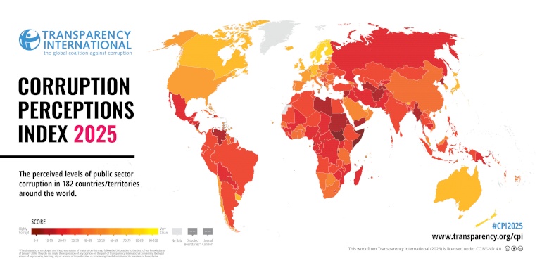 Transparency International Releases the Results of the Corruption Perceptions Index for Countries Worldwide for 2025 