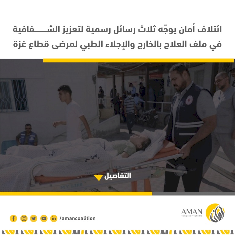 ائتلاف أمان يوجّه ثلاث رسائل رسمية لتعزيز الشفافية في ملف العلاج بالخارج والإجلاء الطبي لمرضى قطاع غزة