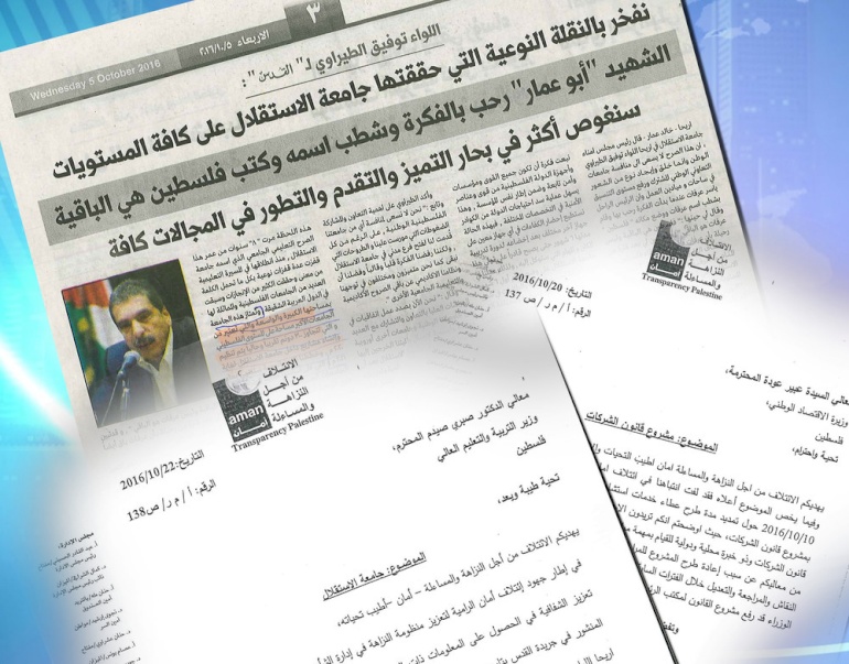 ائتلاف أمان يستفسر عن الدور الاشرافي لوزارة التربية والتعليم العالي على جامعة الاستقلال.. ويتساءل عن أسباب تمديد وزارة الاقتصاد الوطني لمدة طرح عطاء مراجعة مسودة قانون الشركات
